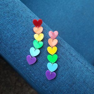 PRIDE MONTH Earrings Rainbow Hearts Long Earrings LGBTQ Support